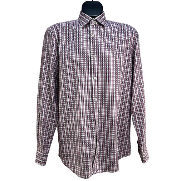 Robert Graham Button Down Shirt Check Grid Print White Purple - Picture 1 of 11